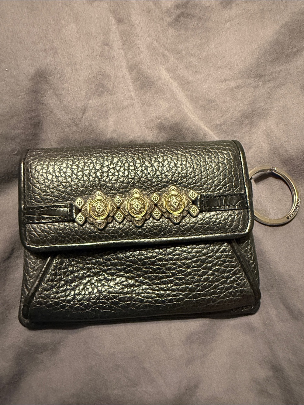 Brighton Black Pebbled Leather Key Wallet with Silver & Gold Accents